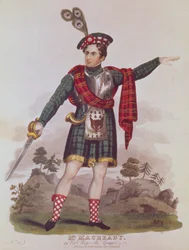 Mr. Macready in de rol van Rob Roy Macgregor uit een dramatisering van de roman 